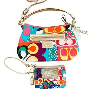 Coach Poppy Pop C gold glitter Crossbody / Shoulder Bag + Wristlet set